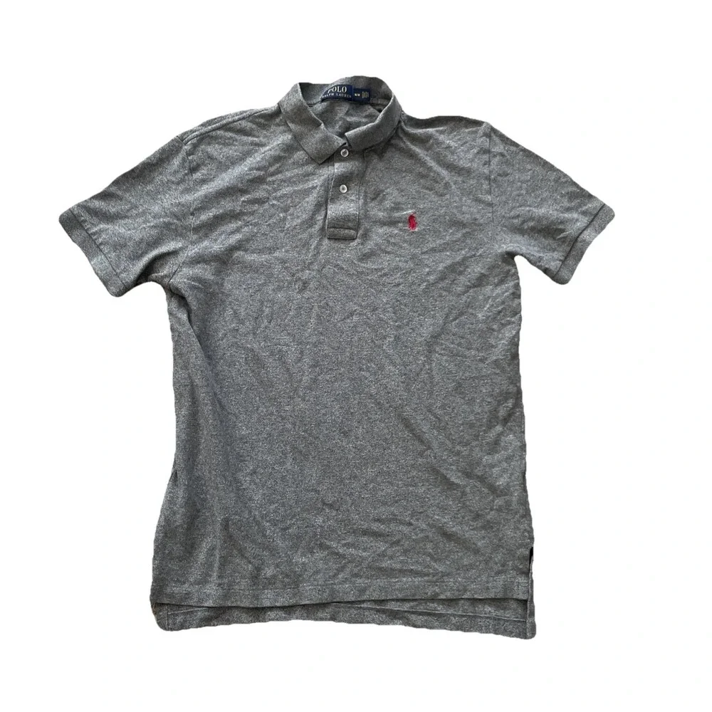 Polo Ralph Lauren Golf Shirt Men's M Grey SS Button-Up Red Pony RN 41381 Good
